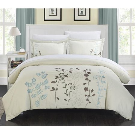 CHIC HOME Chic Home DS2932-US Kylie Floral Embroidered Duvet Set - Beige - King - 3 Piece DS2932-US